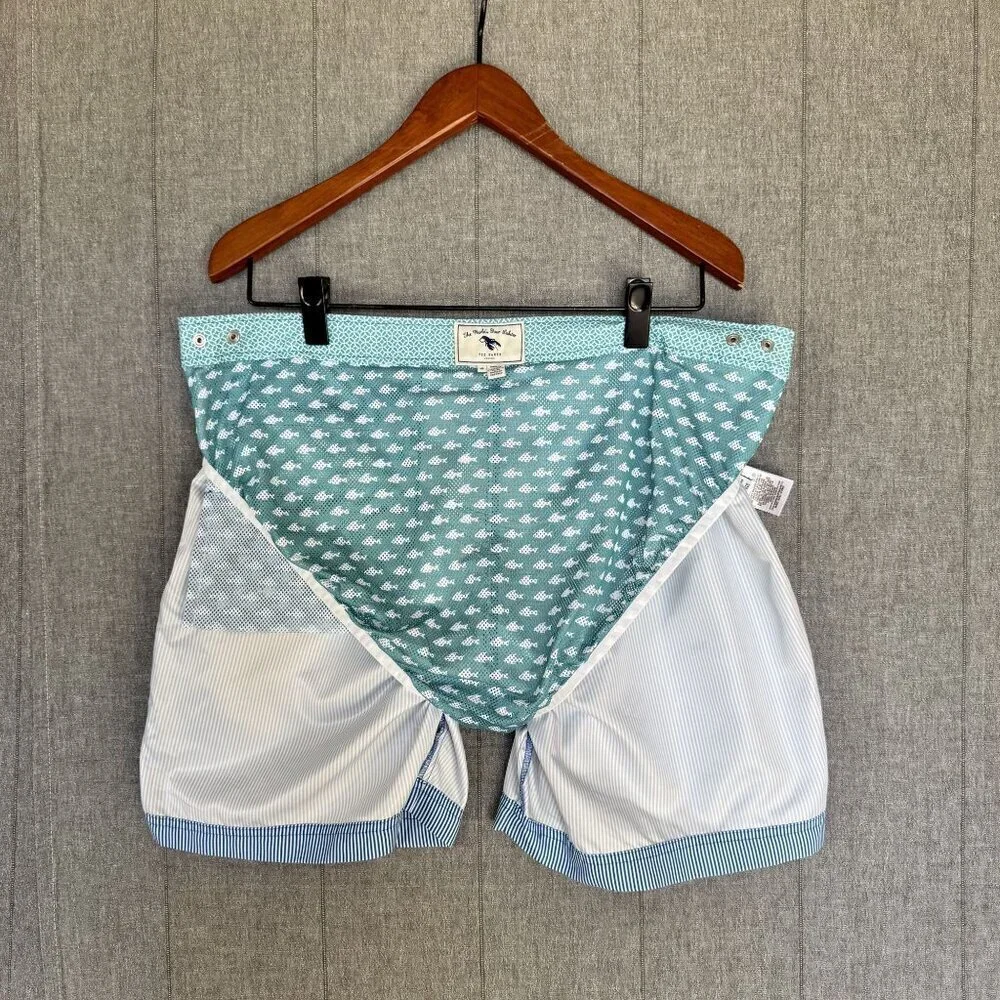 Ted Baker Blue White Strip Lobster Logo Snap Front Swim Shorts Size 2XL / 6